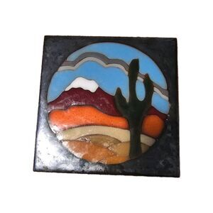 Ceramic Hand Painted Sun Tile Mountainair N.M Terracotta  Tile Trivet Wall Decor